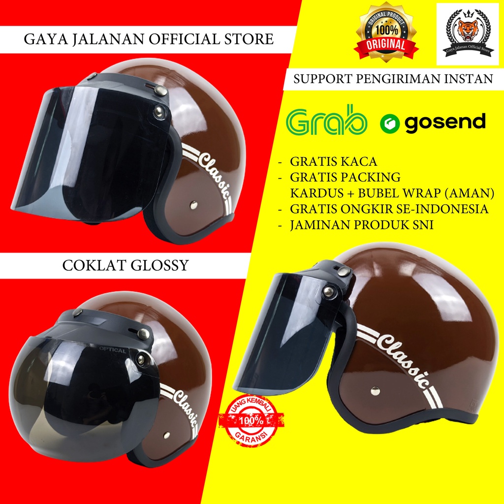Helm Bogo Retro Wanita Pria Remaja Dewasa Classic Original Kaca Datar Cembung Sni Hijab Helem Cowo C
