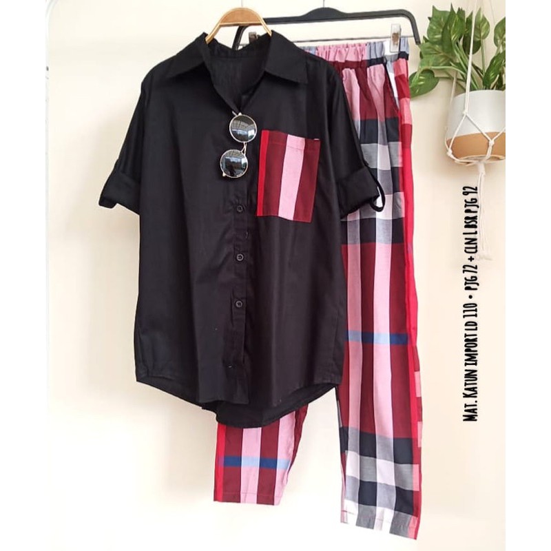 setelan celana katun import burberry