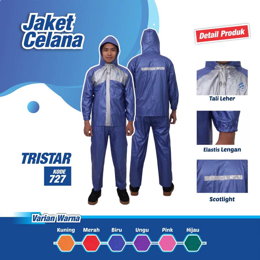 Jas Hujan stelan remaja TRISTAR 727 Plevia jaket celana setelan remaja