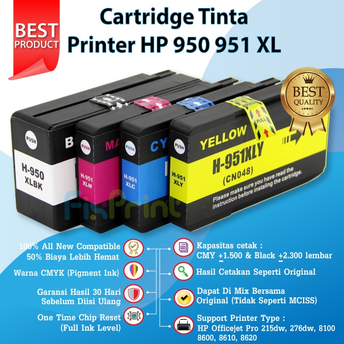 Paket 1 Satu SET CMYK Cartridge Tinta Compatible 950 951 XL HP 950XL