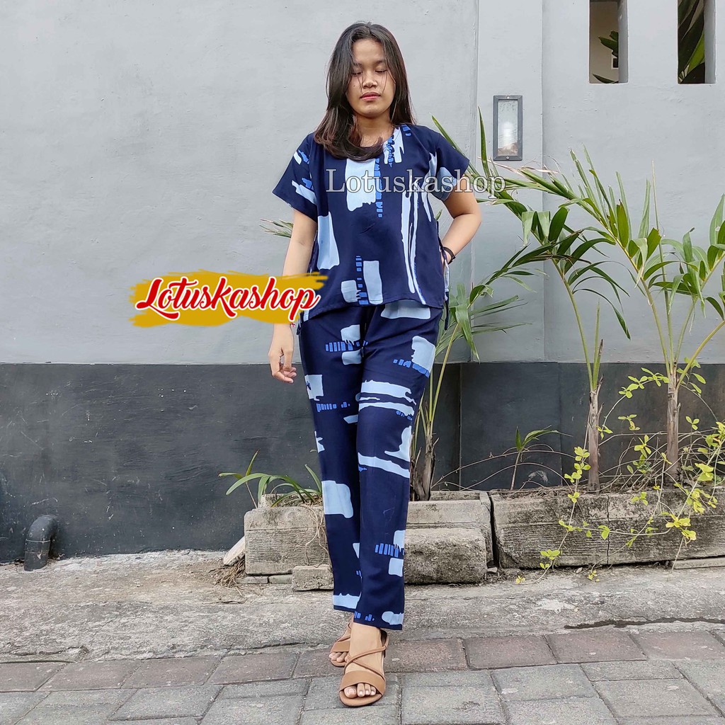 Babydoll Setelan Panjang Cowton Kayu-Momo Navy