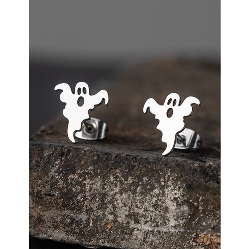 LRC Anting Tusuk Fashion Silver Stainless Steel Halloween Pumpkin Geometric Stud Earrings V83185