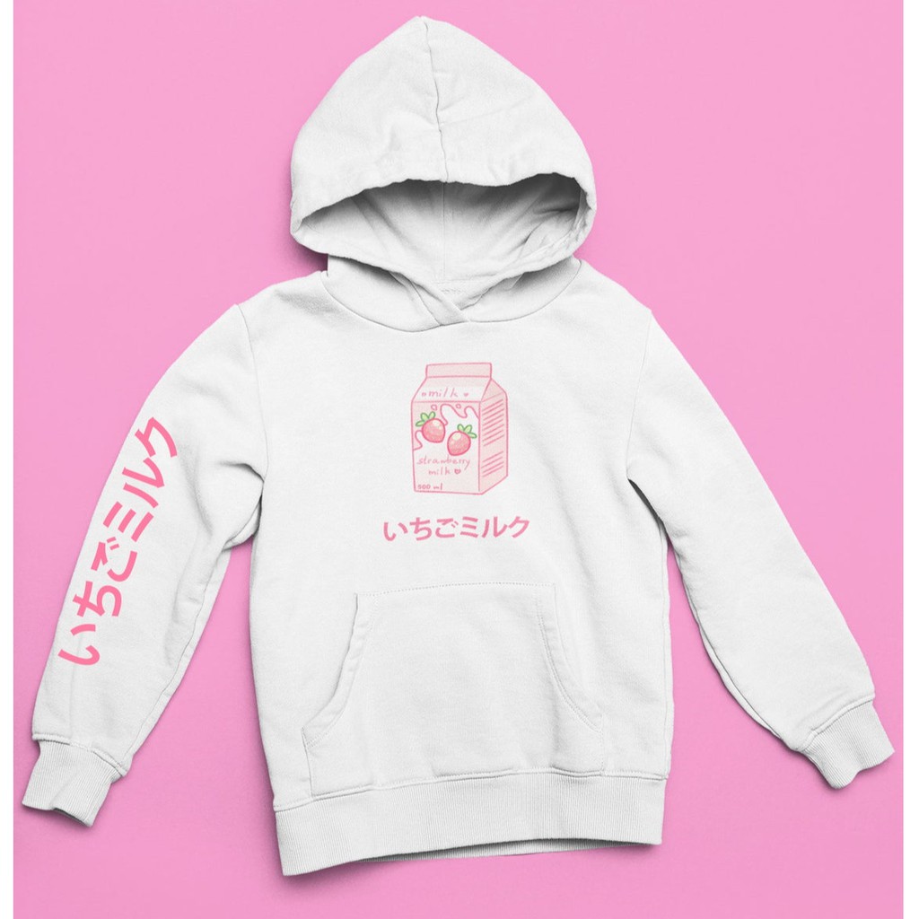 Hoodie Ichigo Strawberry Milk Kawaii Premium Cotton Fleece