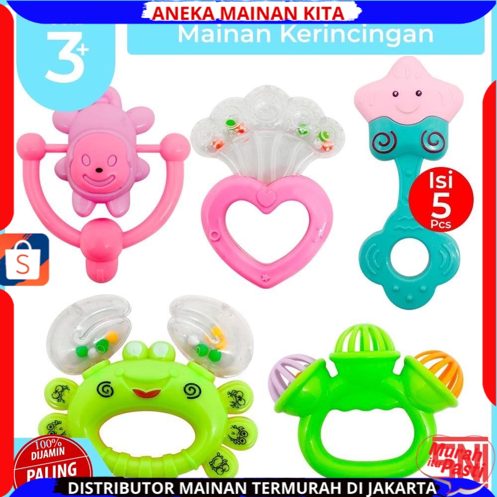 ( BISA COD ) PROMO Mainan Kerincingan / Baby Rattle Aman Untuk Bayi Isi 5 Pcs Multicolor OCT1809 Berkualitas SNI Murah