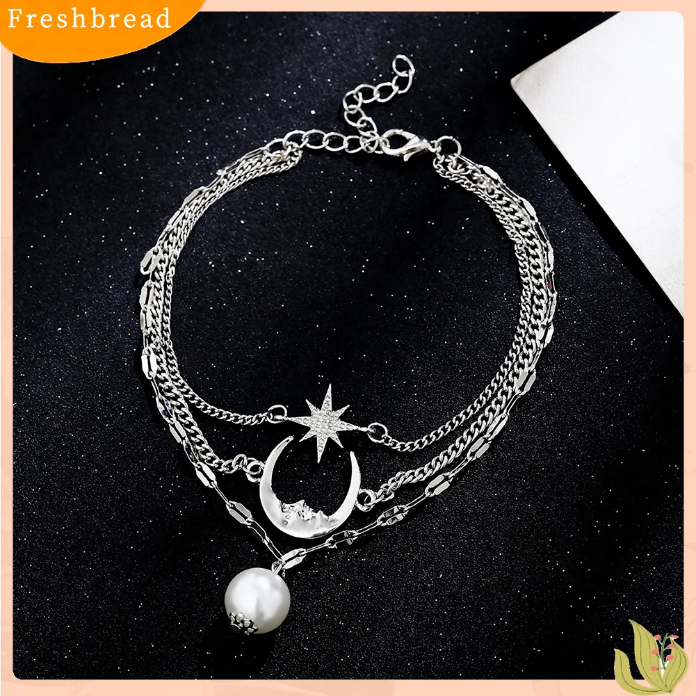 Terlaris Multilayer Moon Star Faux Pearl Anklet Bracelet Ankle Chain Women Sandal Jewelry