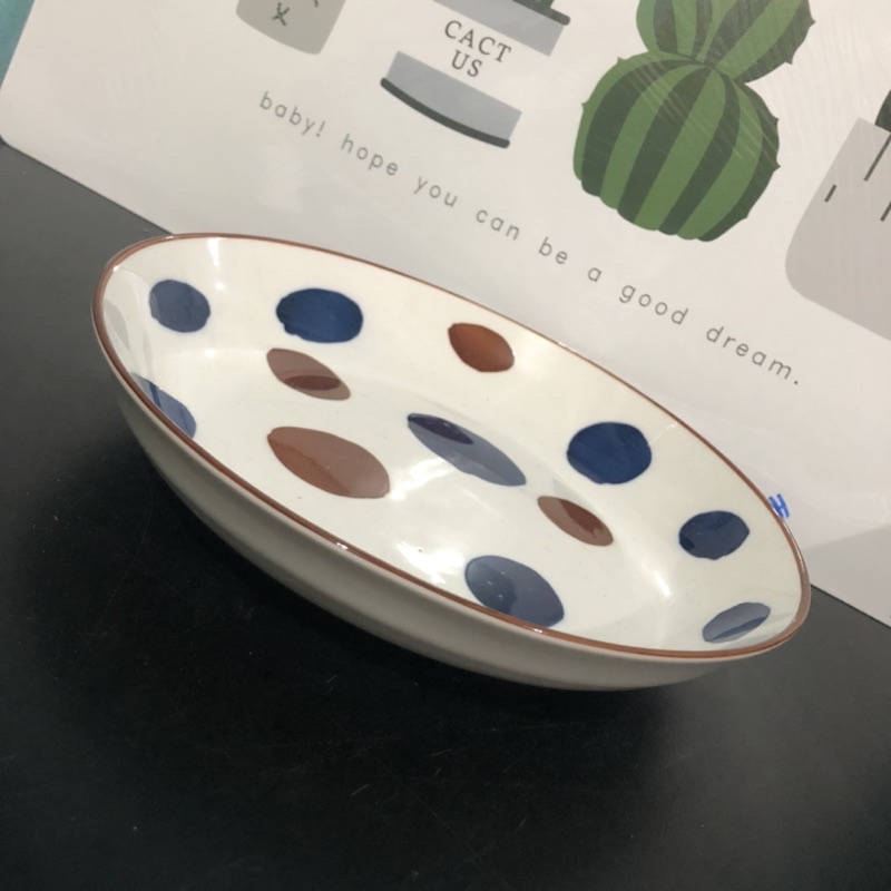 P 97 Piring Keramik Motif Dot 20cm Tanggung Cekung Jepang Korea Style-2