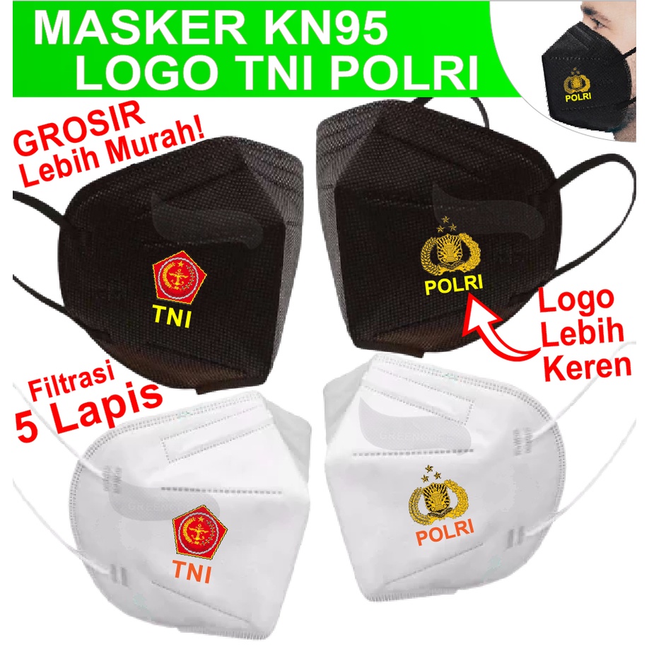 Masker TNI POLRI terbaru kn95 5 ply lapis logo 5ply kesehatan hitam putih warna wajah dewasa brimob 