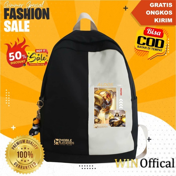 Tas Ransel Anak Laki Mobile Legend ML Sekolah PVC WIN Hitam Aldous