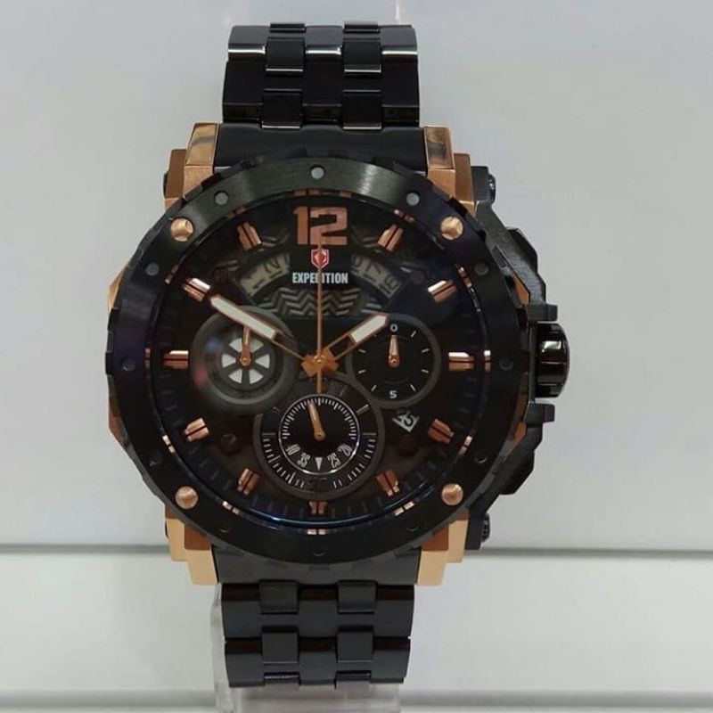 Jam Tangan Expedition E6402M Black / Rose gold Original