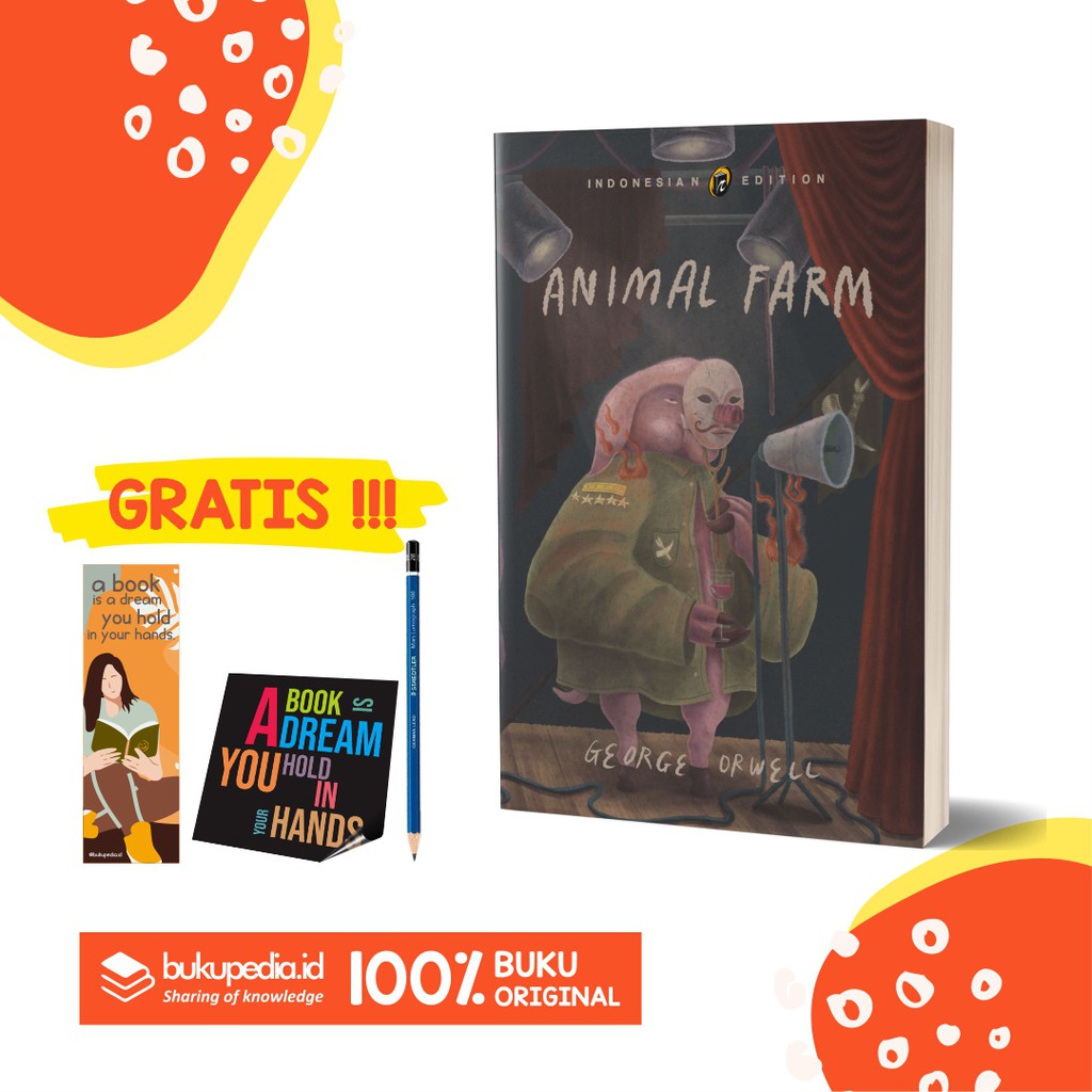 

NOVEL ANIMAL FARM BY GEORGE ORWELL - BUKU ORIGINAL - BONUS BOOKMARK, STIKER