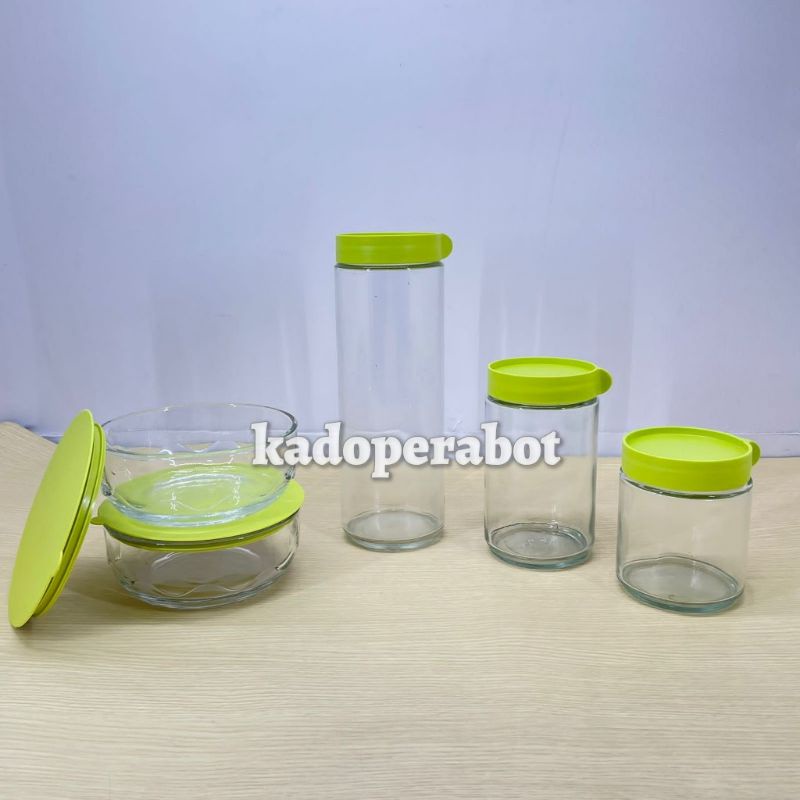 toples+mangkok tutup kaca set - toples kaca 1set - tempat makanan 1set