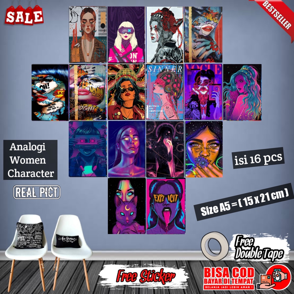 Poster Dinding Aesthetic Analogi Women 1 Paket Isi 16 pcs Gambar HD | Poster Aesthetic | Poster Vint
