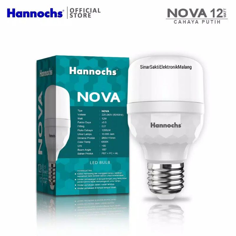 Hannoch Lampu Led Nova 12 watt paket 3 pcs bohlam putih