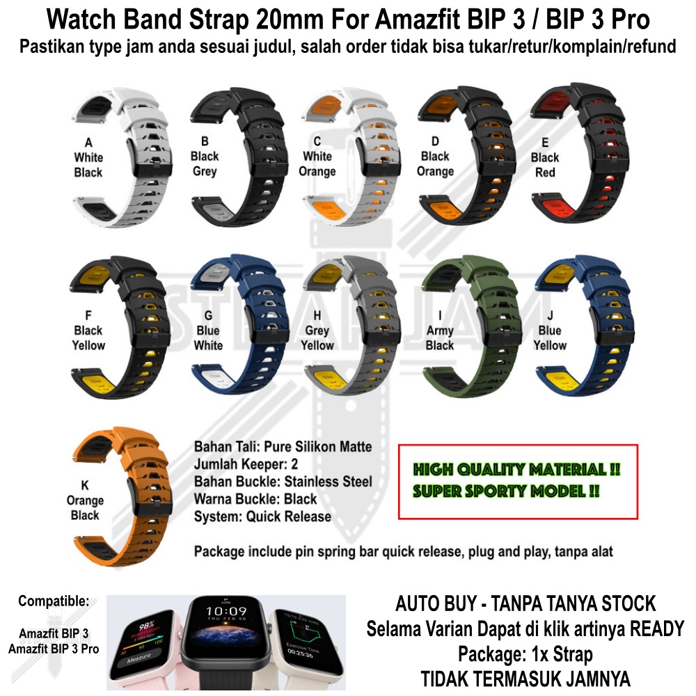 GTO Tali Jam Amazfit BIP 3 / Pro - Strap 20mm Silikon Sporty Keren