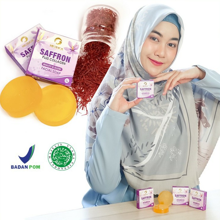 Sabun Saffron BPOM Mezuca Original Safron Collagen Soap Pemutih Spirulina Atasi Jerawat di Wajah