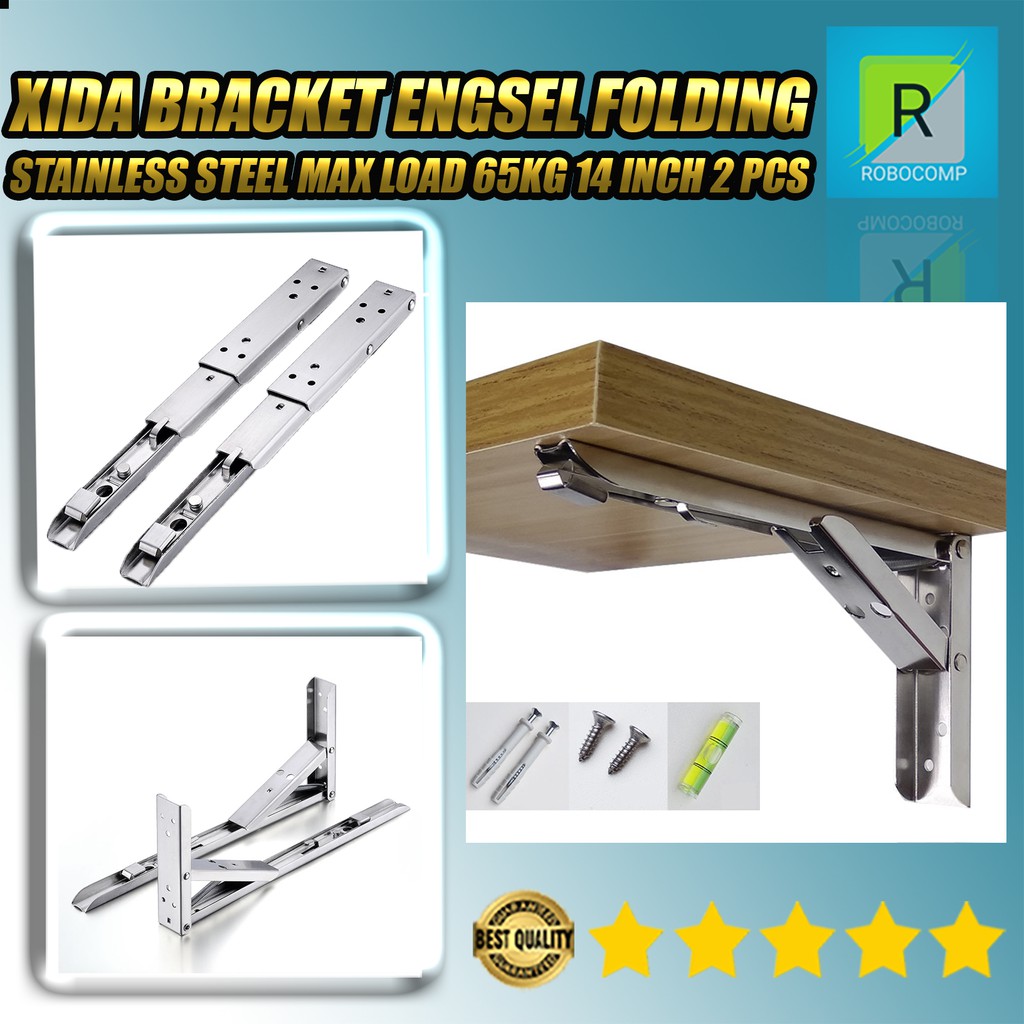 Bracket Folding Stainless Steel Max Load 65kg 14 Inch 2 PCS