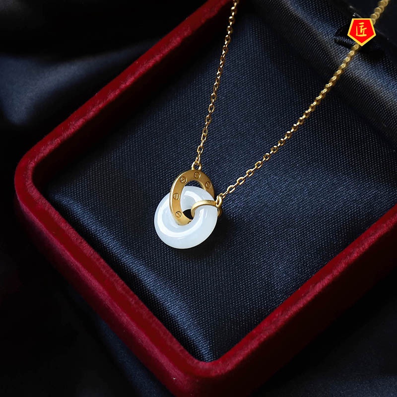 [Ready Stock]Hetian Jade Peace Buckle White Jade Pendant Fashion Elegant Graceful