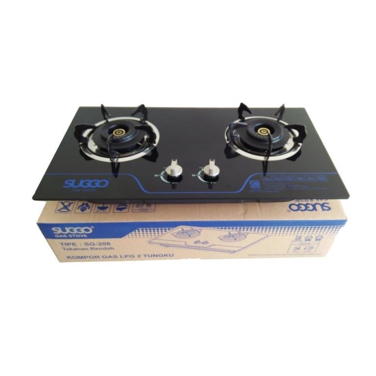Kompor Gas 2 Tungku Kompor Tanam/ Meja Gas Kaca 2 Tungku SUGGO SG-208