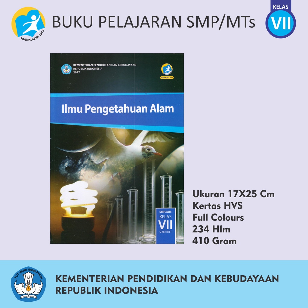 Buku Pendidikan Tingkat SMP MTs Kelas VII Matematika Bahasa Inggris Indonesia Penjaskes Seni Budaya IPA IPS Prakarya-VII IPA SMT 1