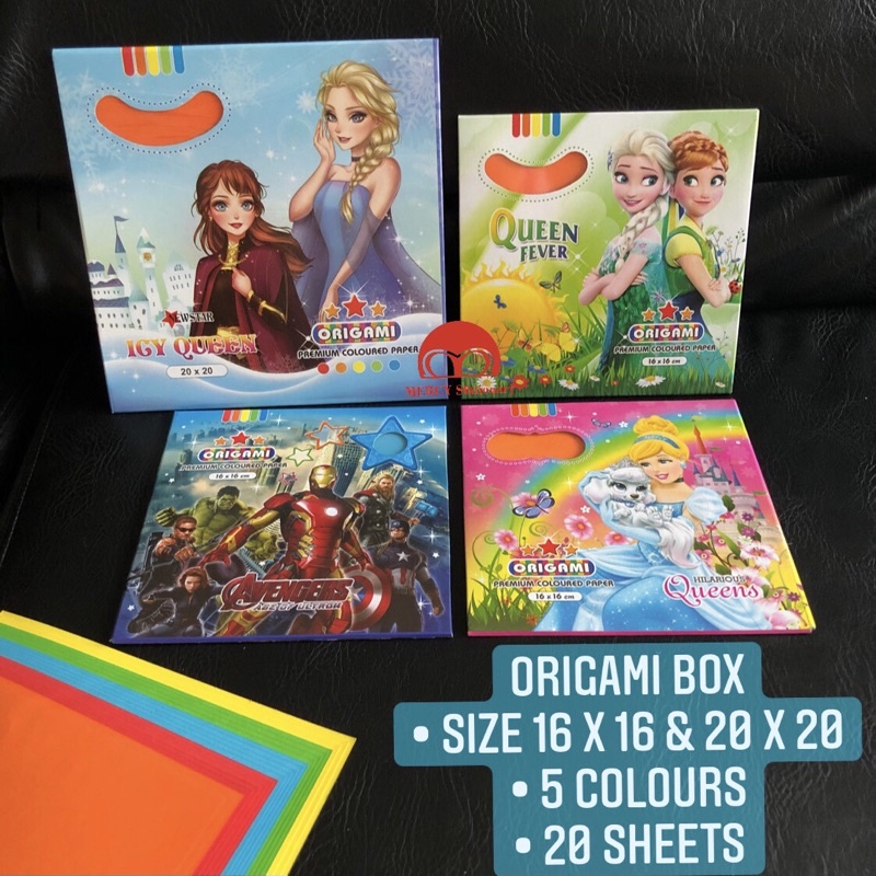 

Kertas Lipat 16x16 dan 20x20 Origami Box Kertas Lipat Neon Fluorescent - Cinderella - Frozen Fever Avengers