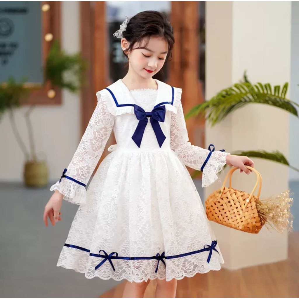 [queeny kids RO] dress anak perempuan brukat lapis crep putih