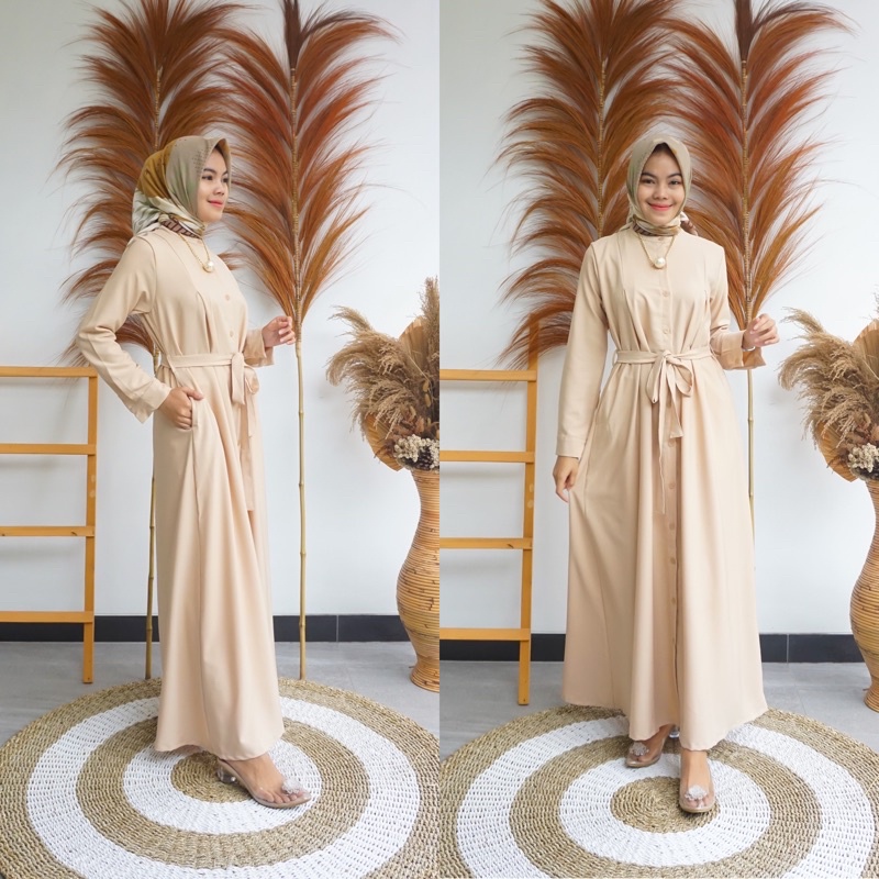 ELIZA DRESS FULL KANCING PAKAIAN GAMIS MUSLIM WANITA BUSUI DAN WUDHU FRIENDLY KEKINIAN TERBARU BAHAN SHAKILA PREMIUM SIZE M L XL DAN XXL TERMURAH BY ZENIC_ID BISA COD