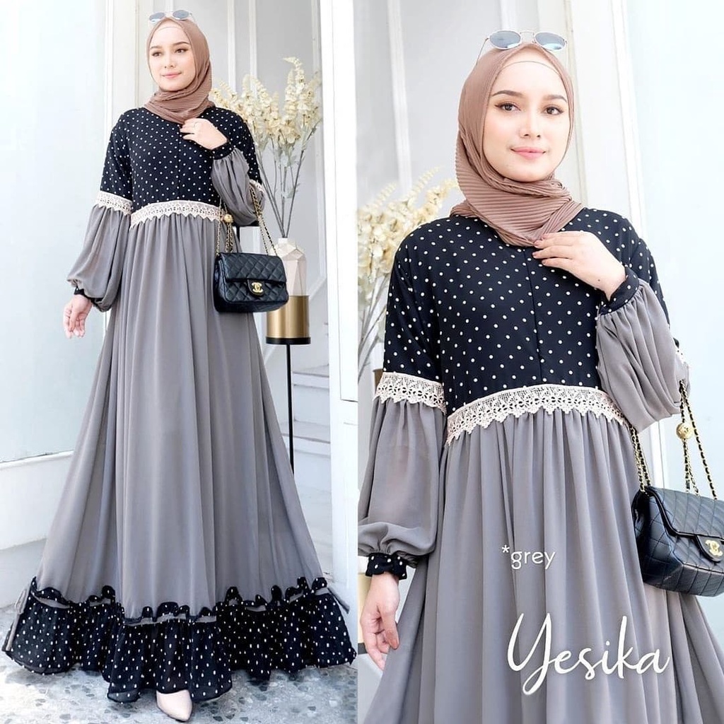 YESIKA MAXI BL Bahan MONALISA MIX CERUTY BABYDOLL FULL PURING APLIKASI RENDA RESLETING DEPAN/BUSUI FRIENDLY Pakaian Wanita Gamis Panjang Terusan Gamis Wanita Dress Mulim Terbaru