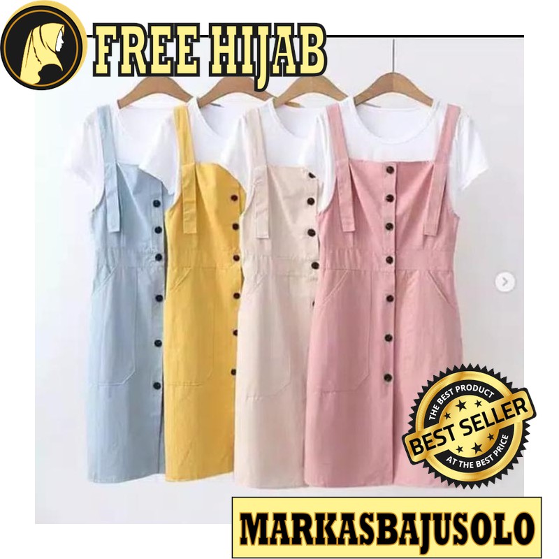 OVERALL GONDY OUTER KANTONG MIDI MOSCREPE / OVERALL JEANS DRESS ANAK MOTIF FLORAL JUMBO PLISKET