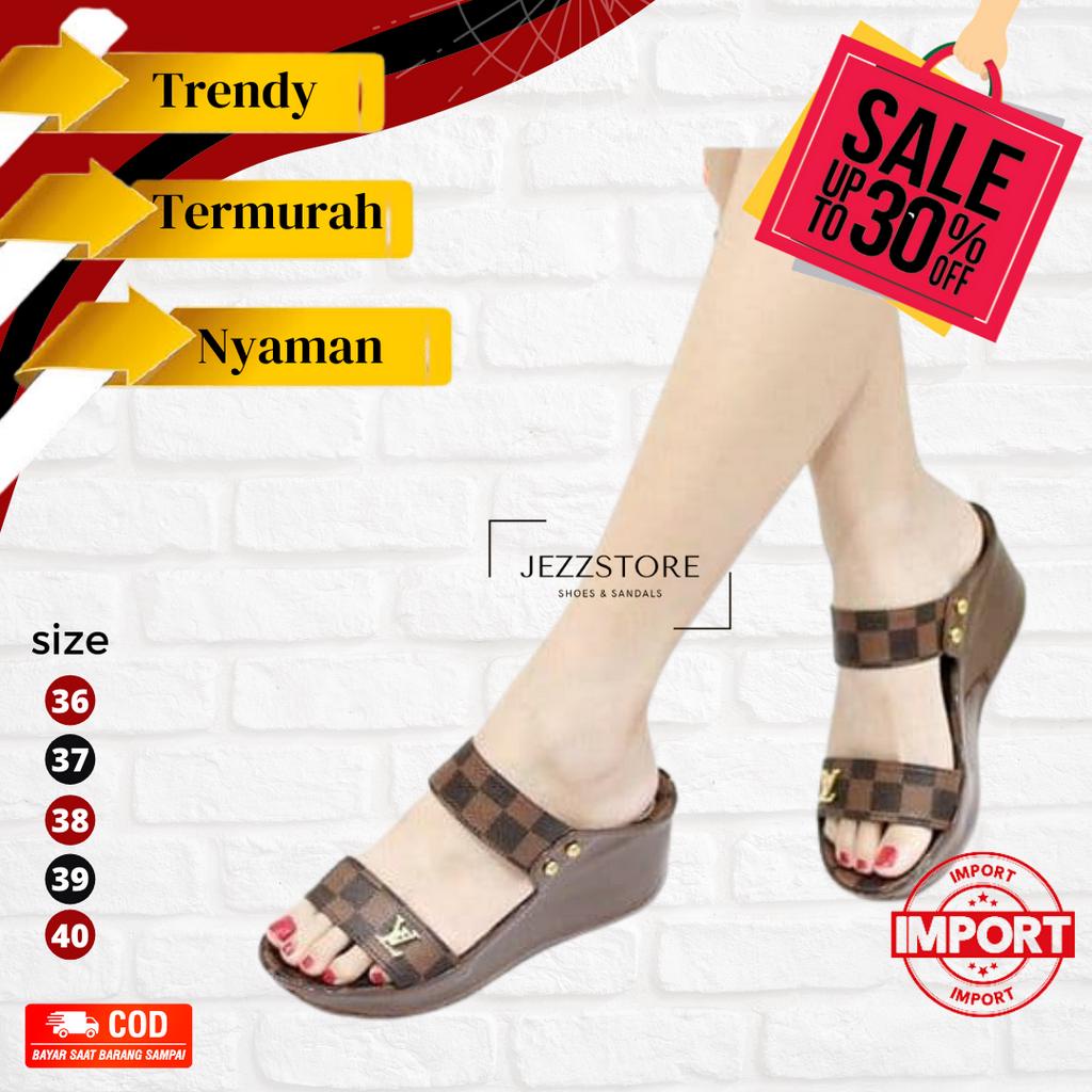 JS97 Sandal Ibu Kondangan pesta Sendal Wanita Cantik Jinjit Kekinian Lebaran Terbaru WEDGES