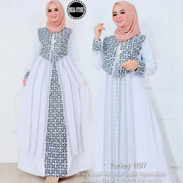 Gamis Abaya Putih Premium - Gamis Arab Putih High Quality - Abaya Turkey 1197