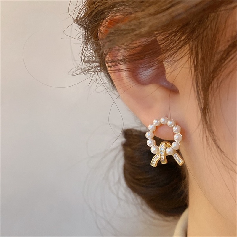 Anting Mutiara Bulat Berlian Berkilau Untuk Wanita Anting Korea