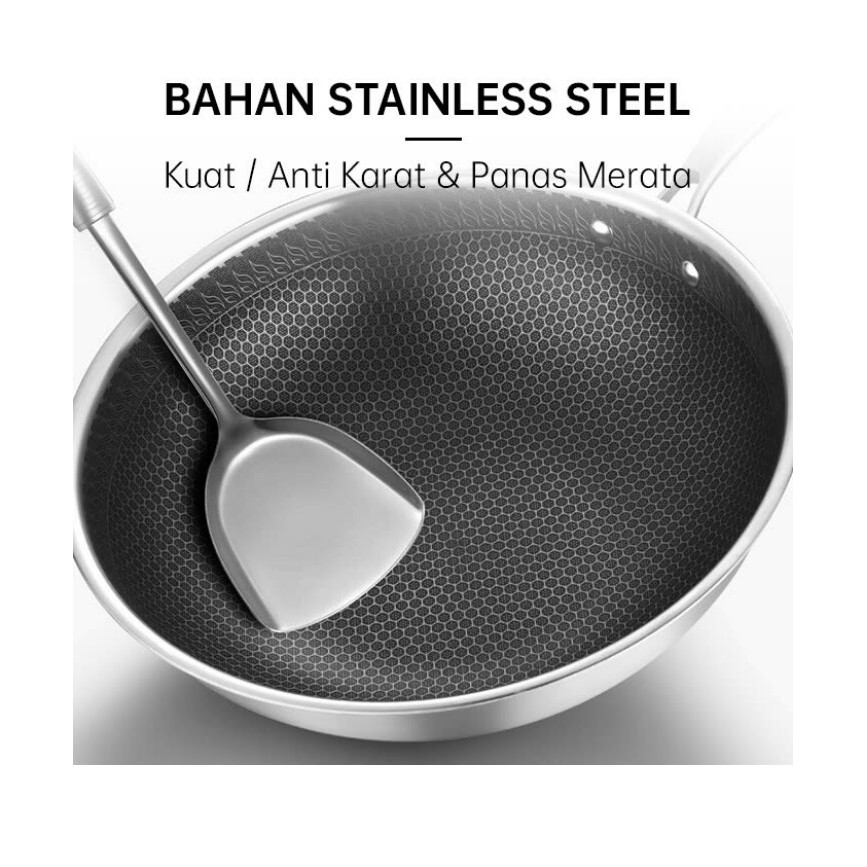 GM Bear Wajan Frypan Stainless Steel Premium Deluxe 1242- 32 cm Teflon Sarang Tawon Sangat Tebal