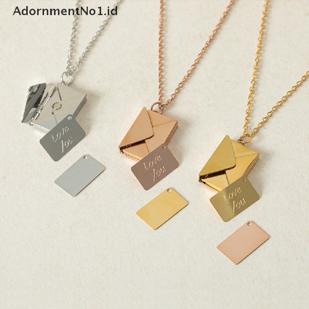 (AdornmentNo1) Kalung Rantai Titanium Dengan Liontin Amplop Motif Tulisan Love Untuk Wanita