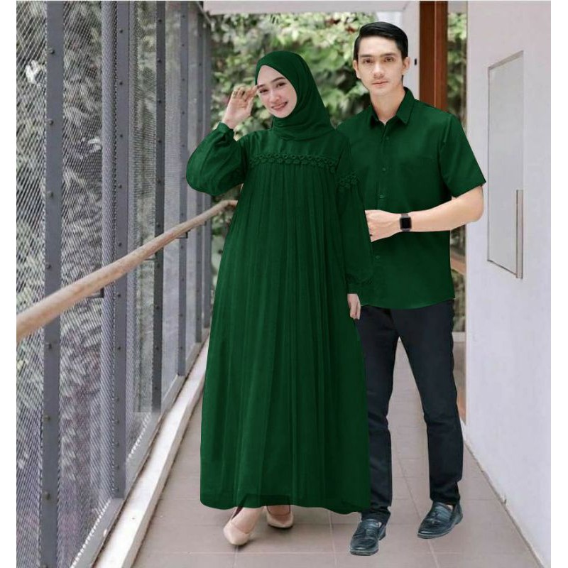 PCS CP COUPLE NURAINI RENDA MOSCREPE PASANGAN KEMEJA COWO DAN GAMIS MAXY CEWE ADA VIDEO REVIEW PMS