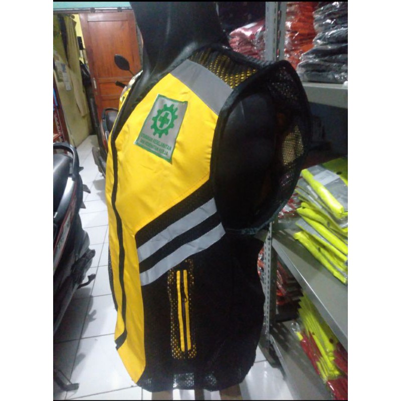 ROMPI SAFETY JUMBO XXXXL BERLOGO LENGKAP DADA PUNGGUNG KUNING HITAM BAHAN TASLAN SAMPING JARING