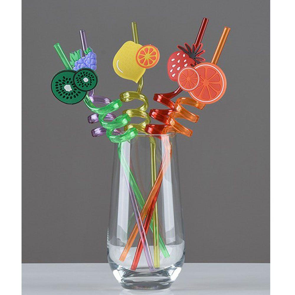 Wonder 1/5pcs Sedotan Reusable Buah Fun Kids Drinking Decor Temporaty Straw Motif Kartun