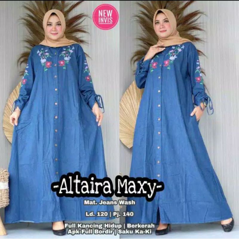 Gamis Jeans terbaru wanita jumbo ld 120 Bordir