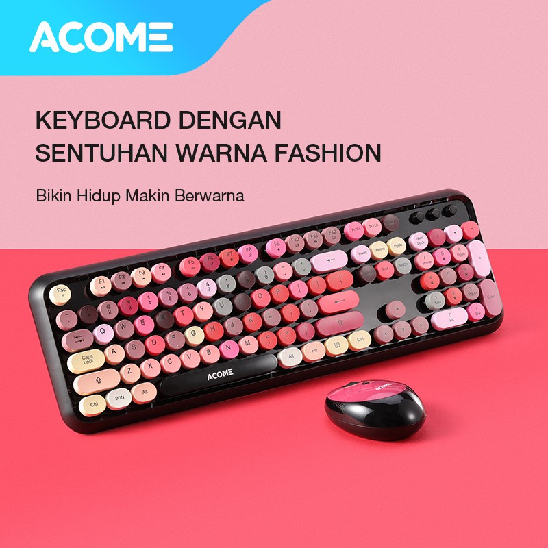 Acome Keyboard Mouse Combo Wireless Fashion Colours Tone AKM1000 Garansi Resmi 1 Tahun