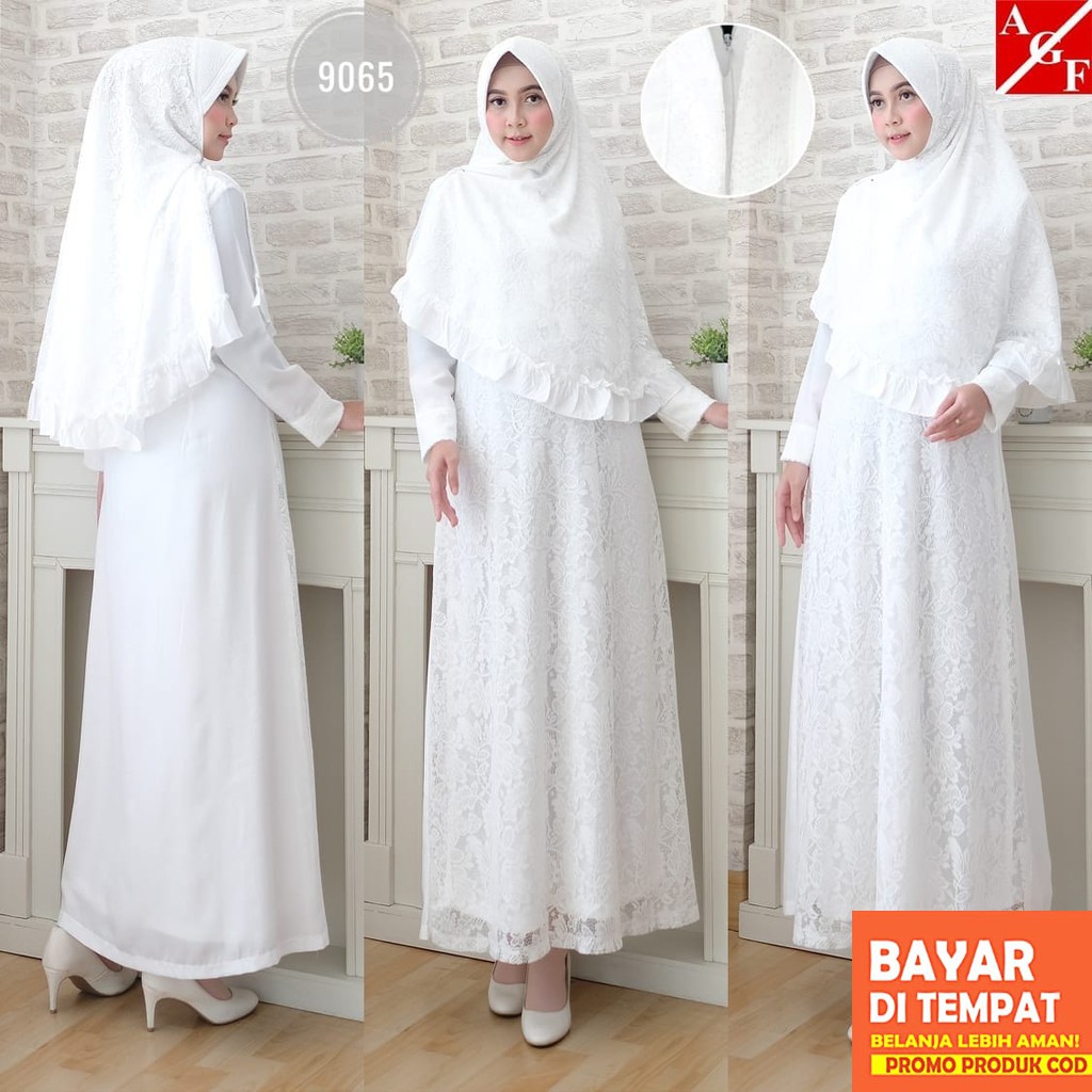 Sale Baju Gamis Putih Wanita Baju Umroh Gamis Syari Busana Muslim Wanita Terbaru 9065