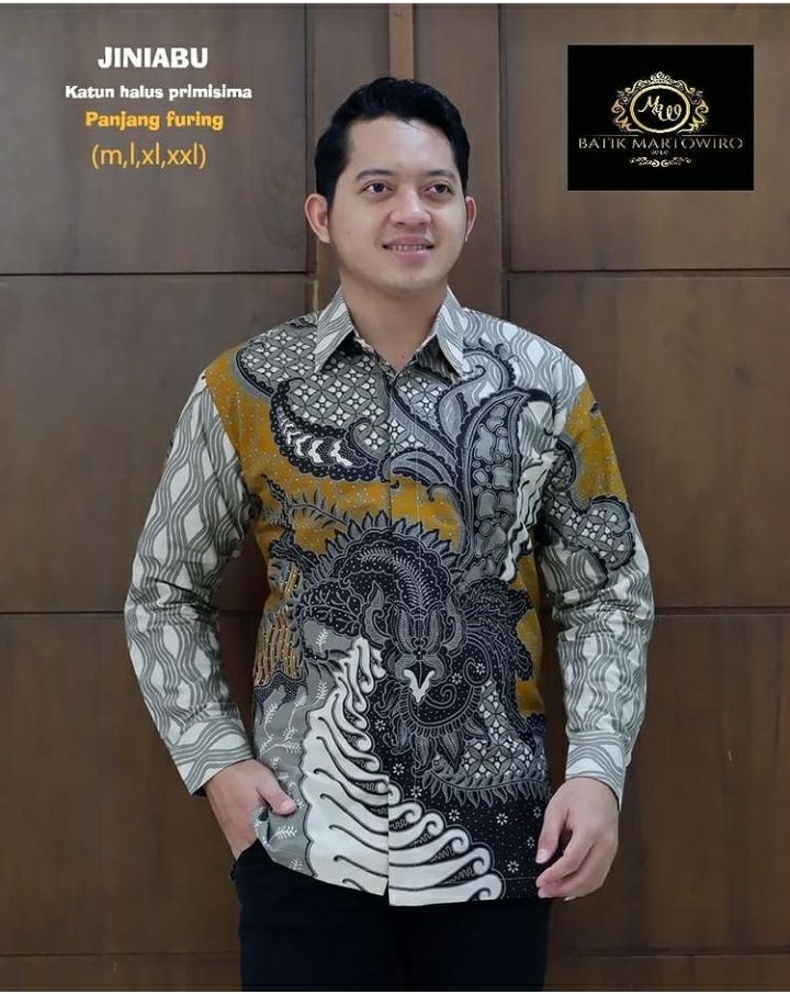 Batik Panjang Warna Abu Kemeja Batik Pria Lengan Panjang Warna Abu  Bahan Katun Lapis Furing JINIABU