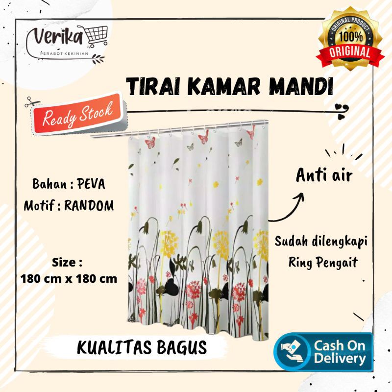 ⭐VERIKA⭐ Tirai Pintu Pembatas Kamar Mandi Anti Air Tebal Shower Curtain Tirai Shower 180x180cm Gorde