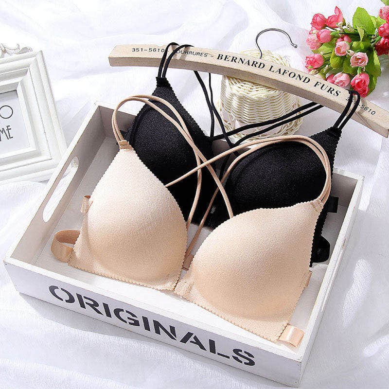 *ALIBABA1688*COD Bra Model Seamless Tanpa Kawat dengan Tali Strap Menyilang Mudah Disesuaikan