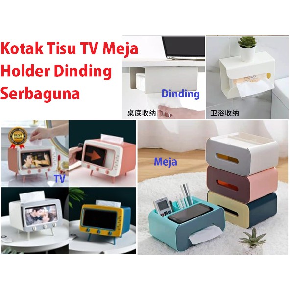 Kotak Tisu 2 in 1 Meja Kantor Box Tissue Tempat Tisu Tv Phone Holder Dinding