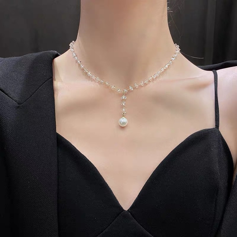 In Crystal Pearl kalung wanita kalung temperamen populer Net merah kalung peri liontin leher aksesor