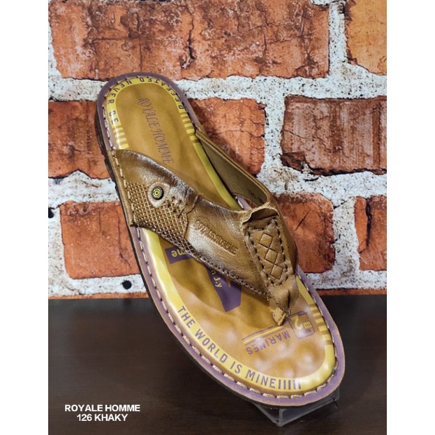 sandal jepit pria bahan kulit asli tapak lentur / elastis ROYALE HOMME