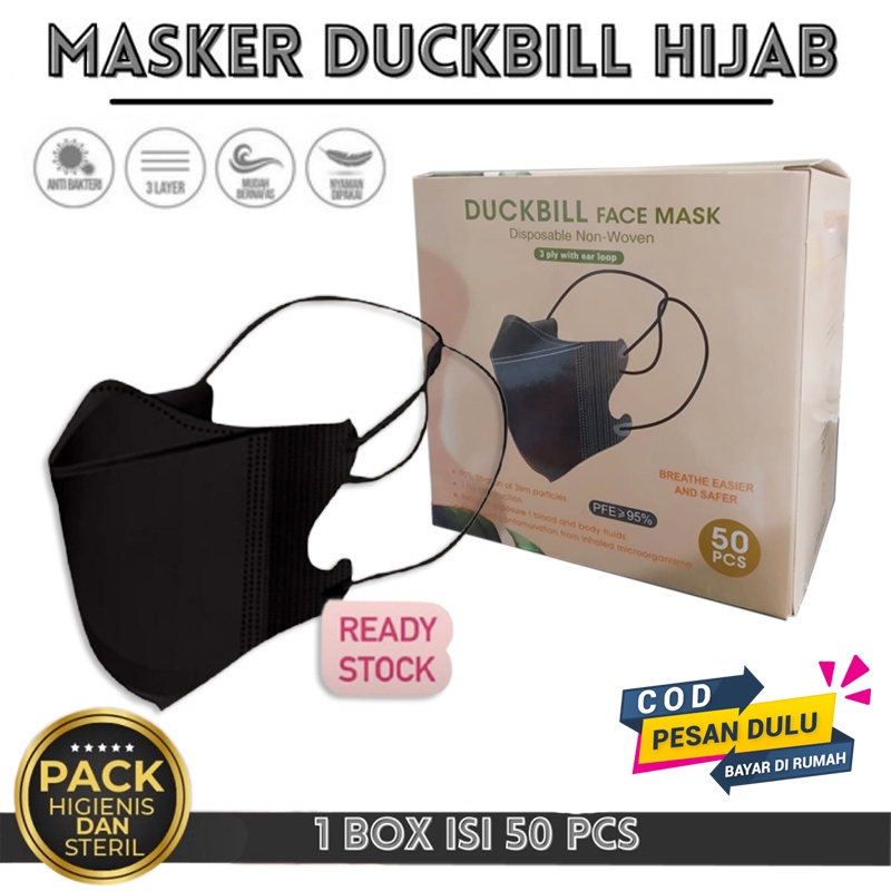 TERMURAH MASKER HIJAB DUCKBILL 50PCS 1BOX MASKER DUCKBILL HIJAB HEADLOOP MASK DISPOSABLE MASK