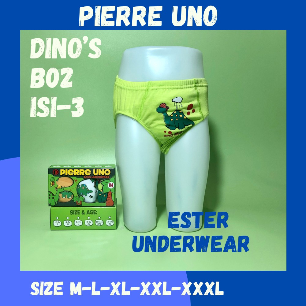 Celana dalam anak laki-laki Pierre uno Kids B02 Dino Isi-3 PCS