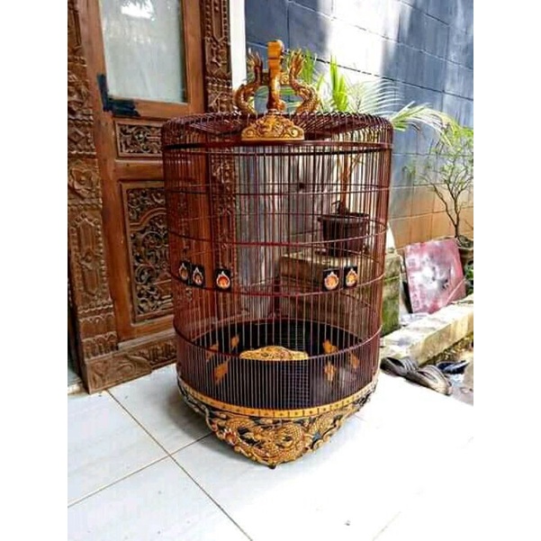 sangkar murai batu ukir naga kayu jati