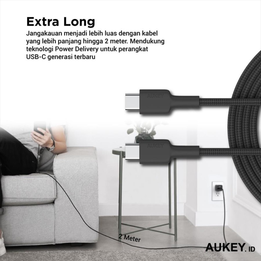 Aukey Cable CB-CD19 Braided C to C 2M Black - 500428