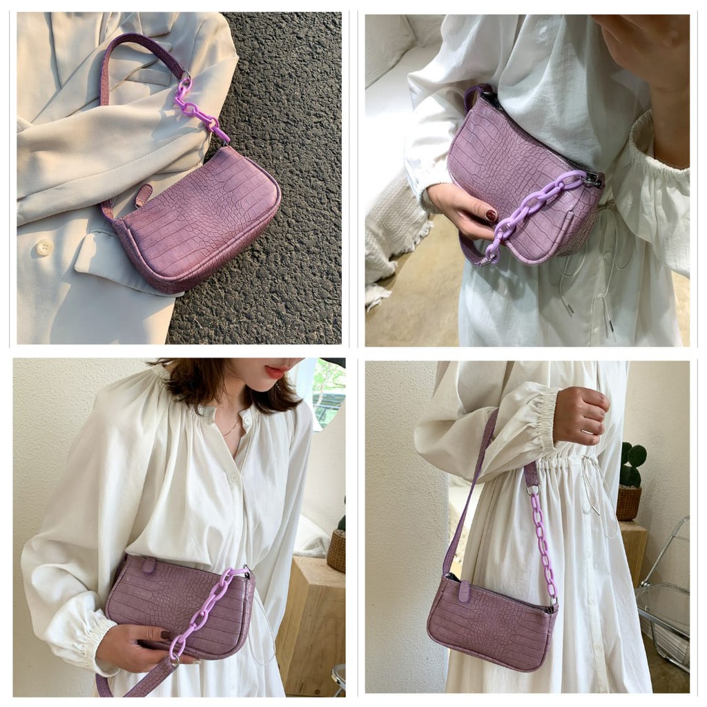 TAS WANITA MURAH IMPORT KECIL MINI FASHION ABG KOREA KULIT CROCO CANGKLONG BAG VIRAL LINZI BATAM BAG